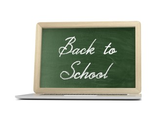 Obraz premium Laptop with chalkboard, back to school, online education concept. 3d rendering.