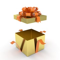open gift box with bows isolated on white. 3d rendering.