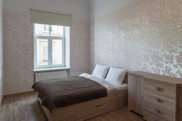 Bedroom in modern apartments.  Interior.