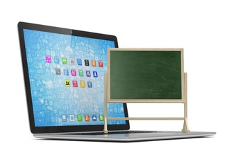  Laptop with chalkboard, online education concept. 3d rendering.