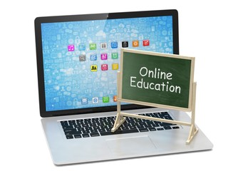  Laptop with chalkboard, online education concept. 3d rendering.