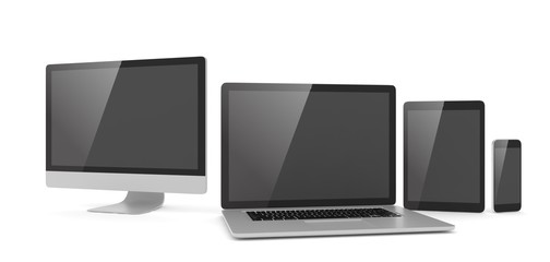 Fototapeta premium Responsive web design, laptop, smartphone, tablet, computer, display. 3d rendering.