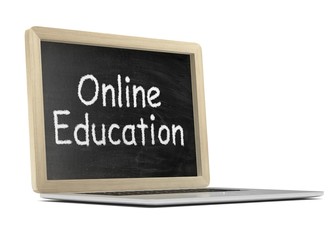  Laptop with chalkboard, online education concept. 3d rendering.
