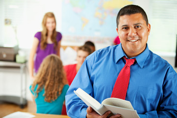 High School: Cheerful Teacher with Book