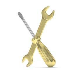 3D Illustration Wrench and screwdriver, service concept