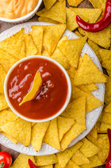 Tortilla chips with two dips