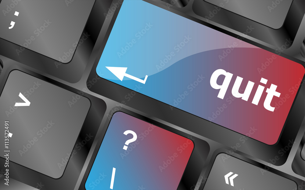 Poster quit button on black internet computer keyboard . keyboard keys. vector illustration