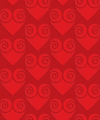 Red solid swirly hearts on checkered background