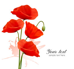 Nature summer background with red poppies. Vector.
