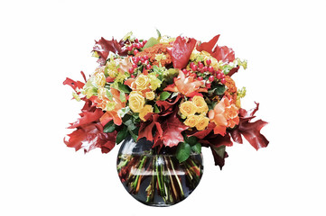 Beautiful autumn bouquet in a glass vase
