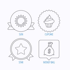 Sun, star and cupcake icons.