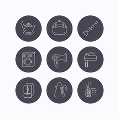 Washing machine, teapot and blender icons.