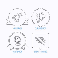 Fototapeta premium Steam ironing, curling iron and hairdryer icons.