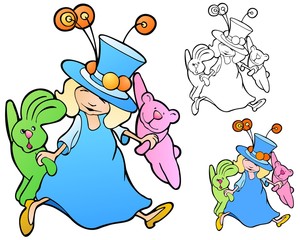 Youngest sister playing dress up with her toys