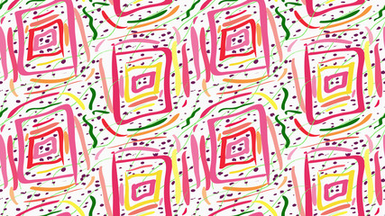 Painted pink squares and green scribbles