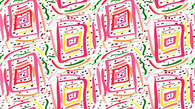 Painted pink squares and green scribbles