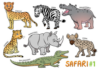 Set of Cute cartoon Animals and in the safari areas
