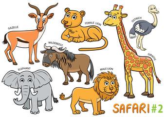 Set of Cute cartoon Animals and in the safari areas © akarakingdoms
