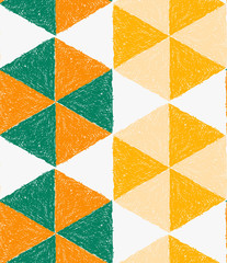 Pencil hatched orange green and yellow triangles forming hexagon