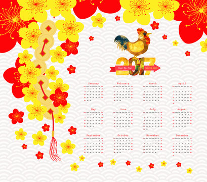 calendar 2017 Chinese new year cherry Blossom