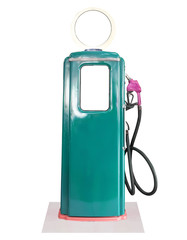 Vintage blue fuel pump on white background