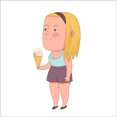 A girl holding an ice-cream cone, cartoon vector illustration, a part of Dodo People collection