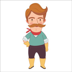 Gardener, cartoon vector illustration, a middle aged man wearing moustache, gloves, neckerchief and rubber boots, a part of Dodo people collection