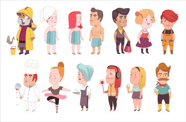 Vector cartoon illustrated various doodle characters people set