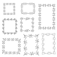 Set of ornate black picture frames isolated on white,free hand drawing of picture frame vector illustration on white isolated