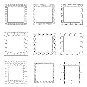 Set of ornate black picture frames isolated on white,free hand drawing of picture frame vector illustration on white isolated
