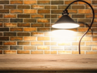 wooden counter with lamp