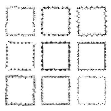 Set of ornate black picture frames isolated on white,free hand drawing of picture frame vector illustration on white isolated