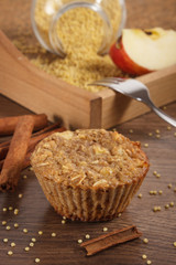 Fresh muffin with millet groats, cinnamon and apple baked with wholemeal flour, delicious healthy dessert