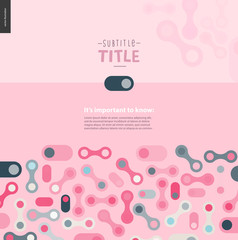 Fototapeta na wymiar Pink template design web mockup vector banner - rounded pink and grey shapes isolated on pink background accompanied with a title and text block template