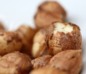 Close up of hazelnuts