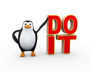 3d penguin with do it text