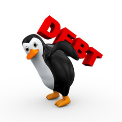 3d penguin carrying word debt
