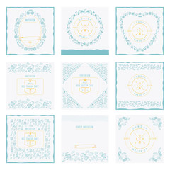 Hand drawn collection of romantic invitations. Wedding, Valentine's day, marriage, bridal, birthday, Isolated. Vector.