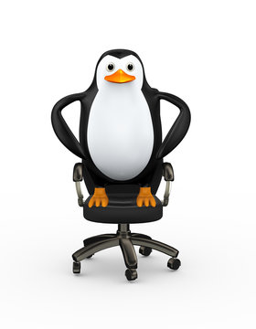 3d penguin on office armchair