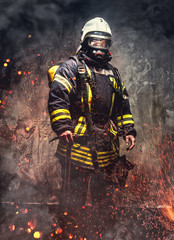Naklejka premium Rescue man in firefighter uniform.