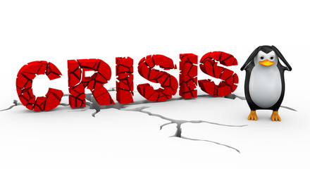 3d penguin cracked crisis earth ground