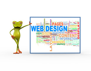 3d frog with web design wordcloud