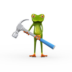 Obraz na płótnie Canvas 3d frog holding hammer