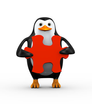3d penguin holding puzzle piece