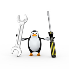 3d penguin with industrial tools