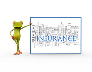 3d frog with insurance wordcloud
