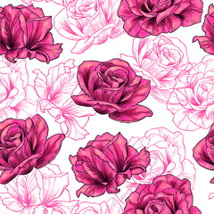 Roses on a white background.Vector seamless pattern 