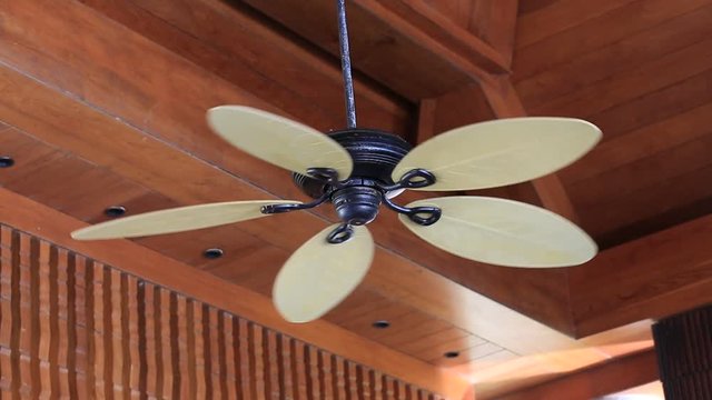 Ceiling fan in tropical home, indoors. Myanmar