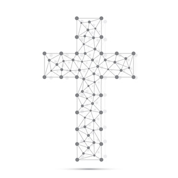 Christian cross icon. Religious logo. Connection structure. Vector illustration for your design.