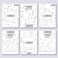 Vector brochure template, flyer, cover magazine in A4 size. Structure molecule of DNA and neurons. Abstract background